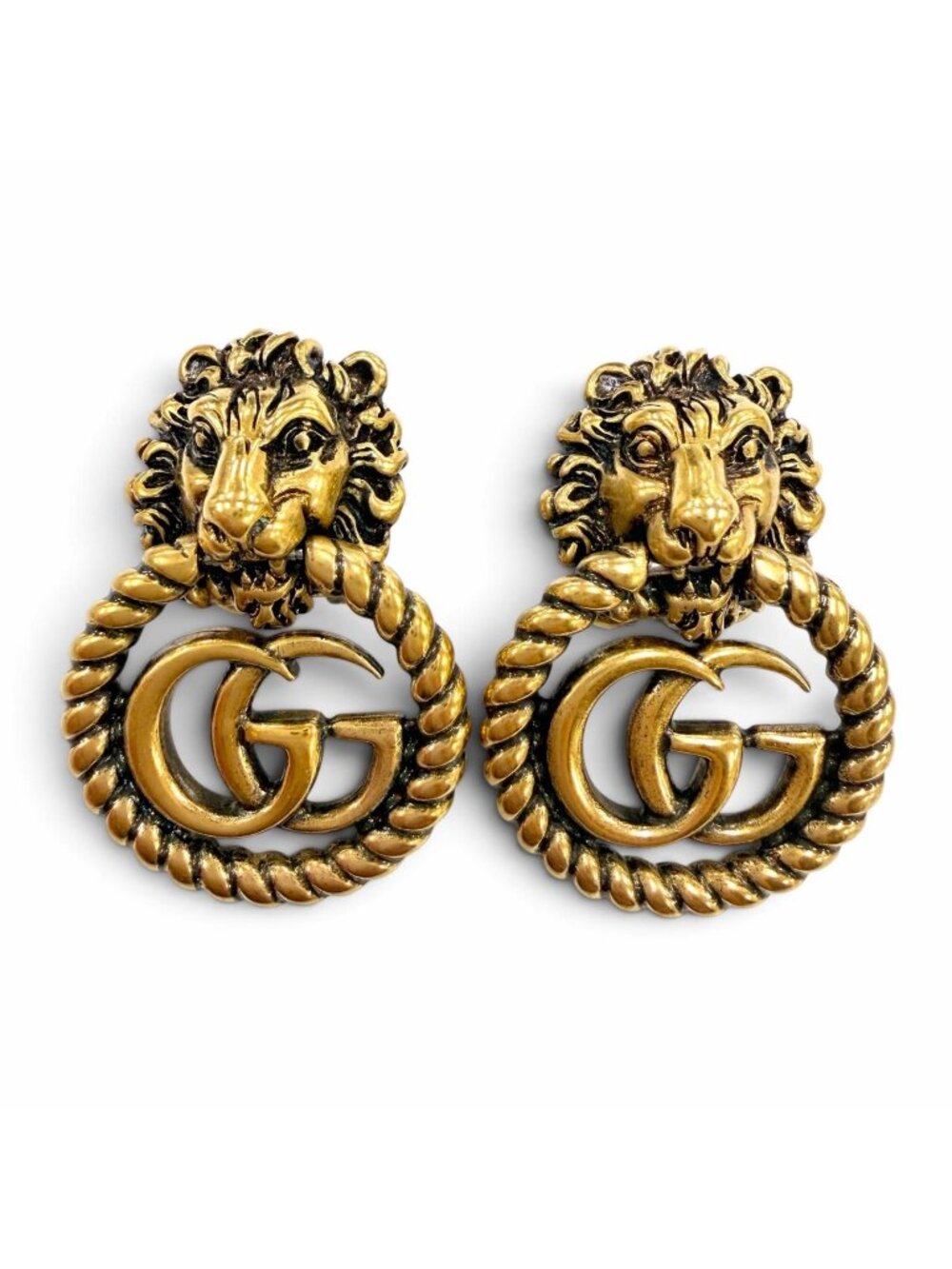 Gucci GG Marmont Lion Head Earrings Gold